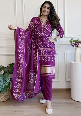 Purple Viscose Embroidered Salwar Kameez With Dupptta