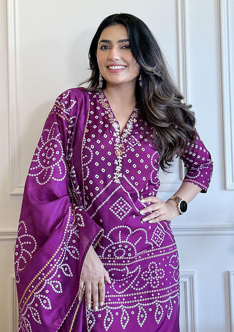 Purple Viscose Embroidered Salwar Kameez With Dupptta