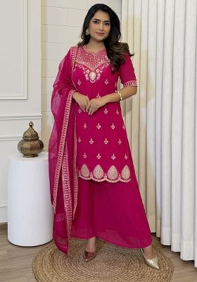Pink Georgette Embroidered Salwar Kameez With Dupptta
