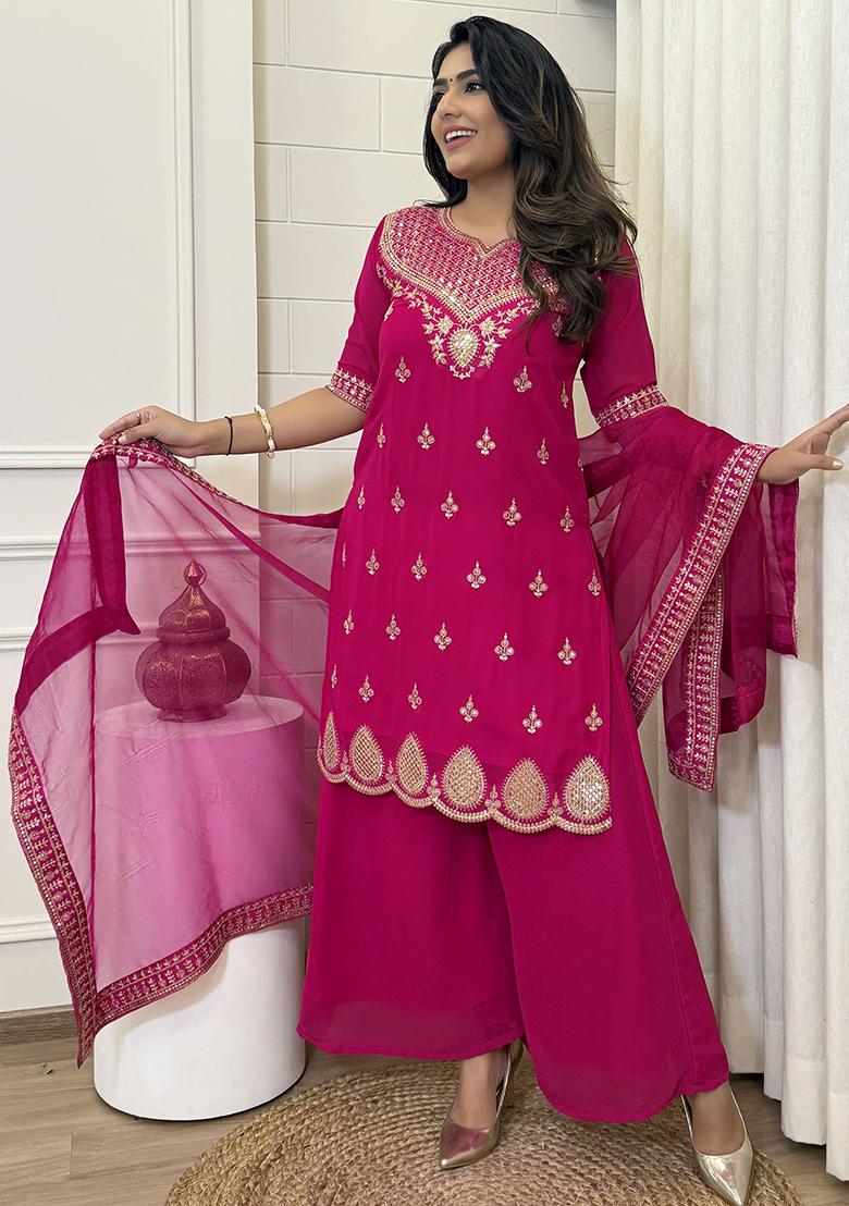 Pink Georgette Embroidered Salwar Kameez With Dupptta