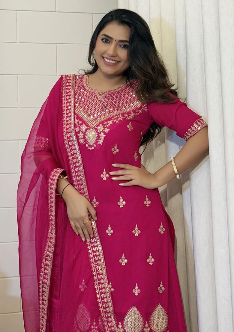 Pink Georgette Embroidered Salwar Kameez With Dupptta