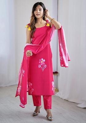 Pink Viscose Floral Print Salwar Kameez With Dupptta