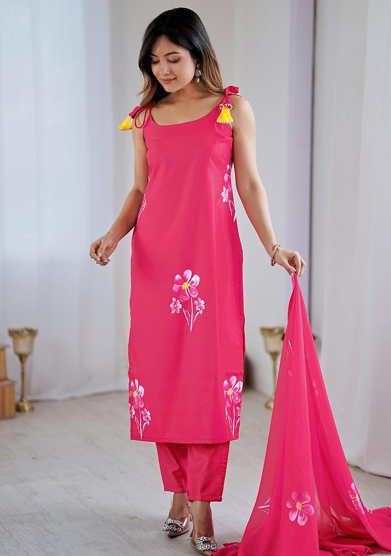 Pink Viscose Floral Print Salwar Kameez With Dupptta