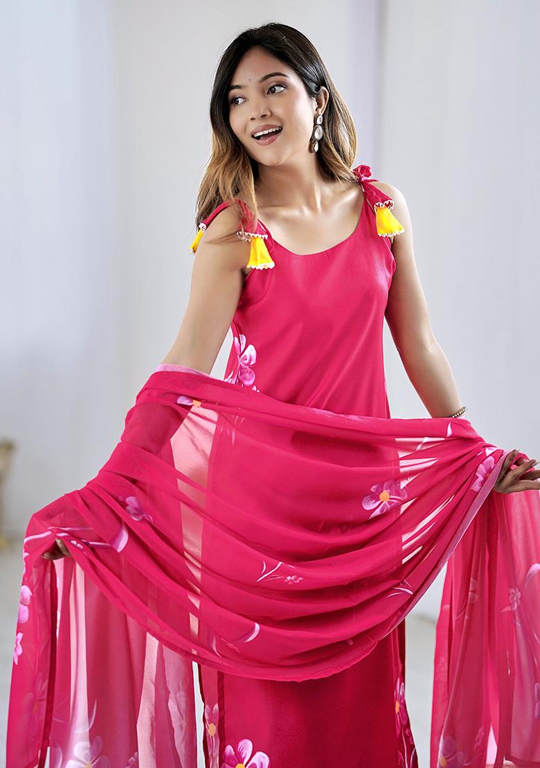 Pink Viscose Floral Print Salwar Kameez With Dupptta