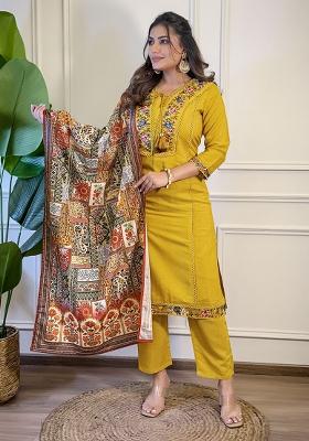Mustard Viscose Embroidered Salwar Kameez With Dupptta