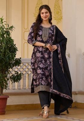 Black Chinnon Printed Salwar Kameez With Dupptta