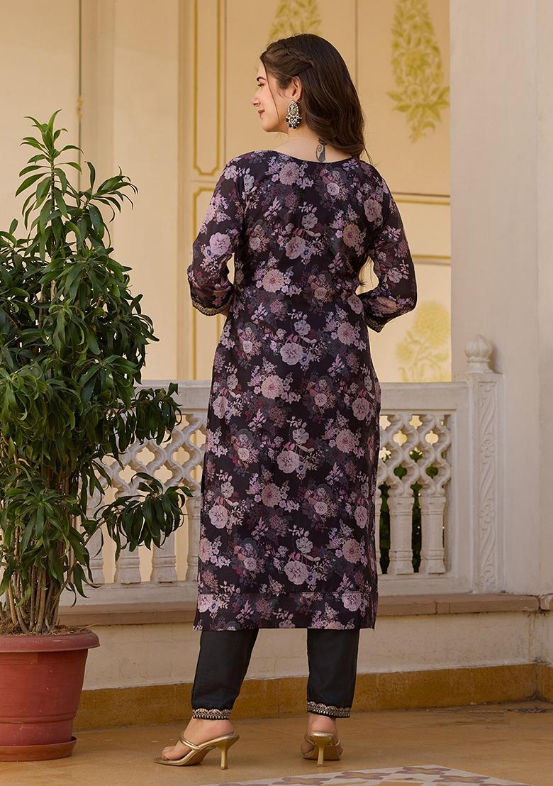 Black Chinnon Printed Salwar Kameez With Dupptta