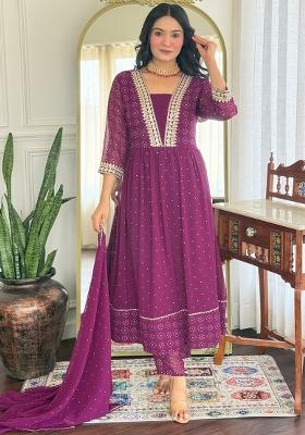 Purple Georgette Printed Salwar Kameez With Dupptta