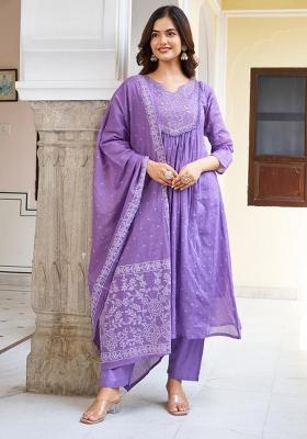Lavender Cotton Printed Salwar Kameez With Dupptta