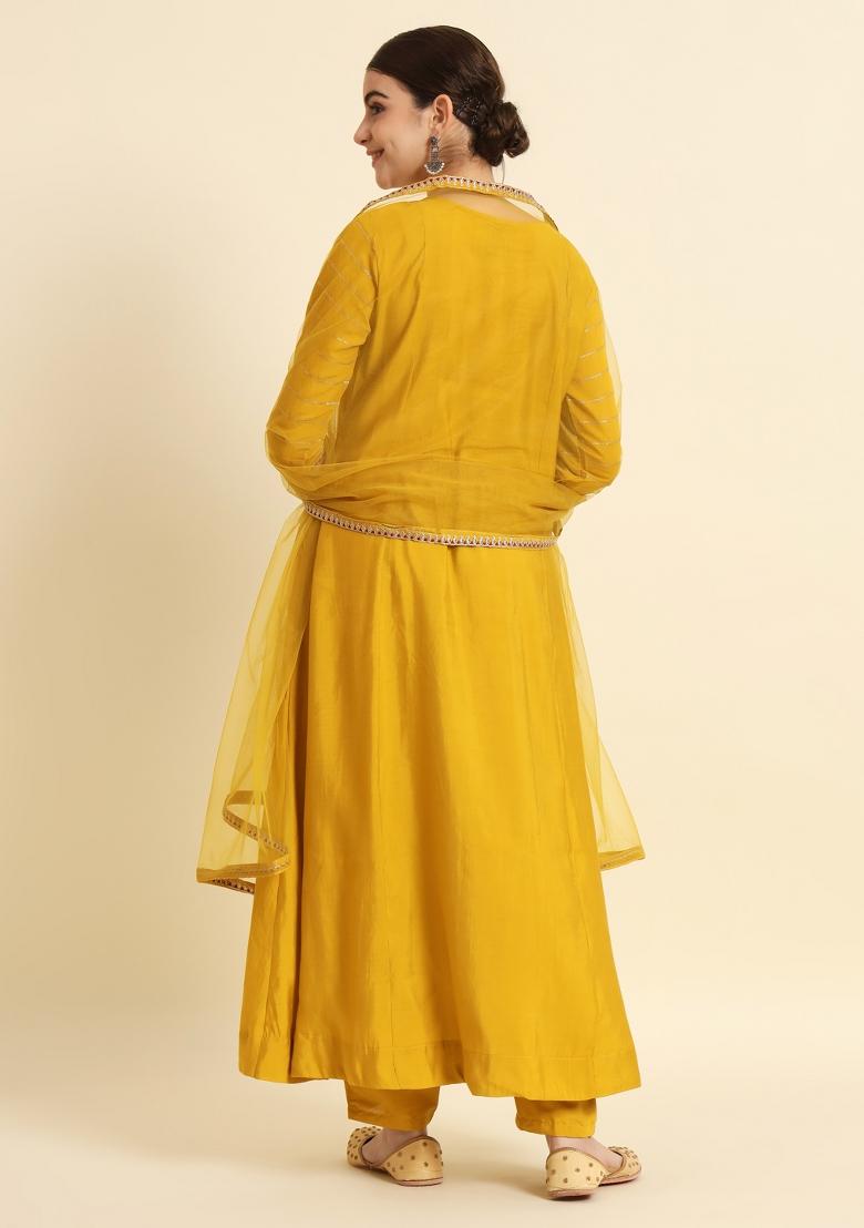 Yellow Chanderi Silk Embroidered Kurta Set