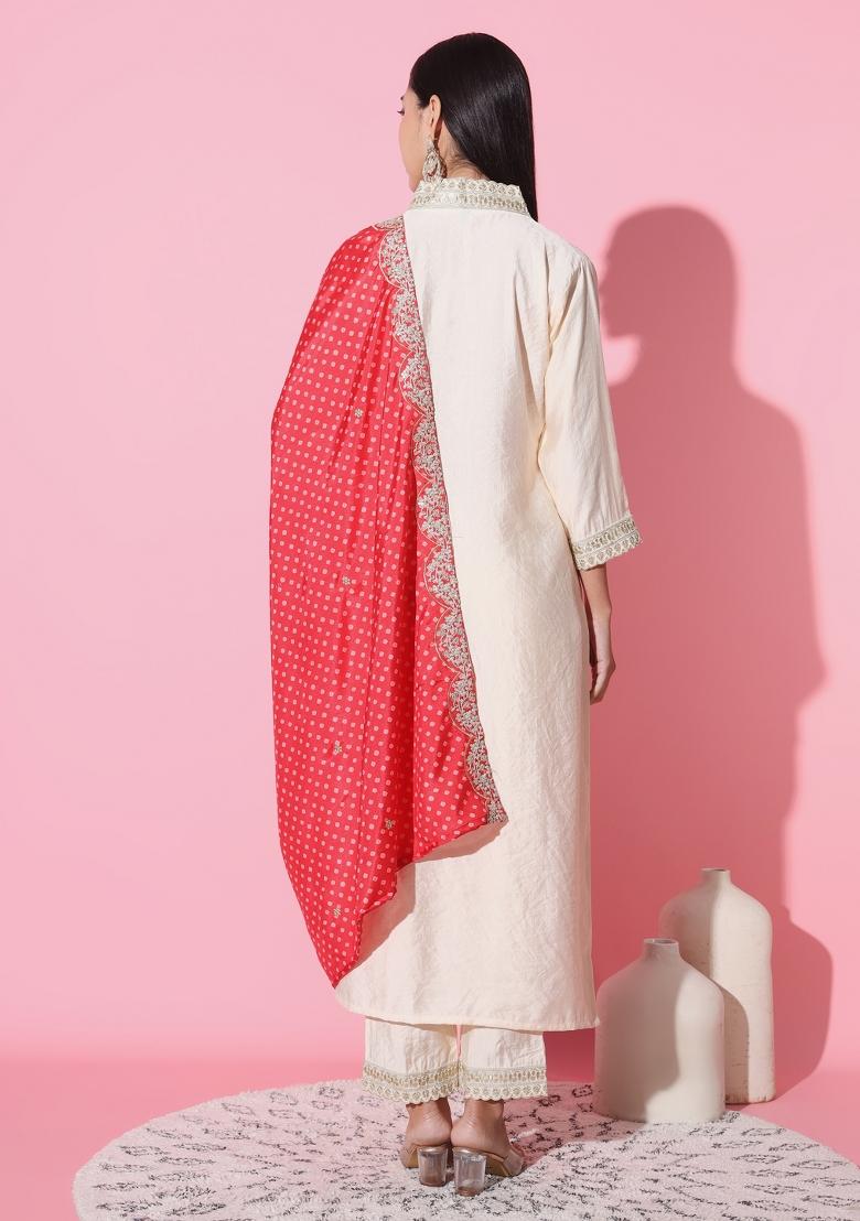 White Muslin Embroidered Kurta Set