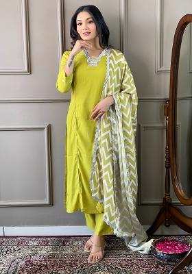 Yellow Viscose Embroidered Kurta Set