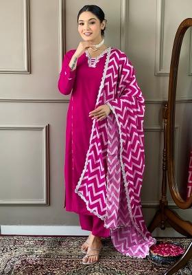 Pink Viscose Embroidered Kurta Set