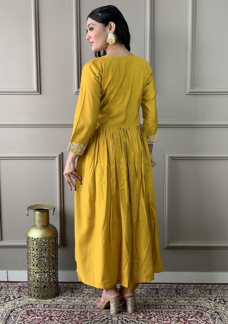 Purple Chanderi Cotton Embroidered Kurta Set