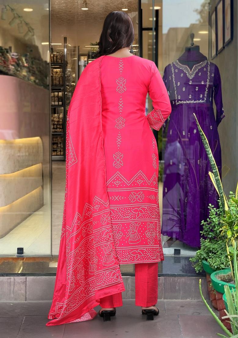 Pink Silk Blend Printed Kurta Set