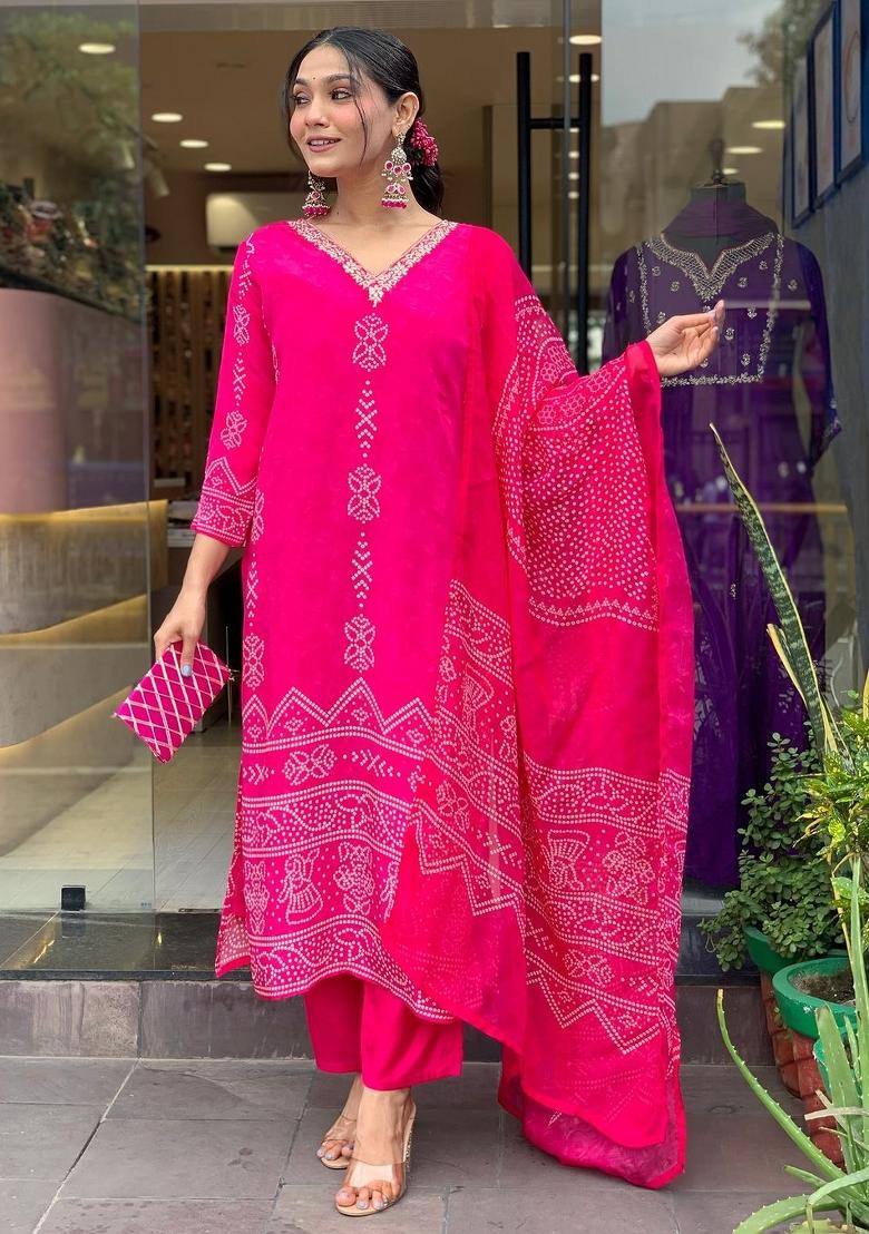 Pink Silk Blend Printed Kurta Set