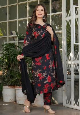 Black Silk Blend Embroidered Kurta Set