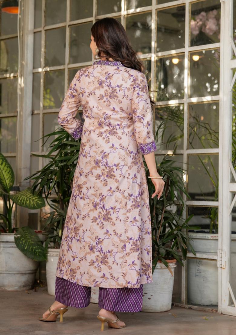 White Chanderi Cotton Embroidered Kurta Set