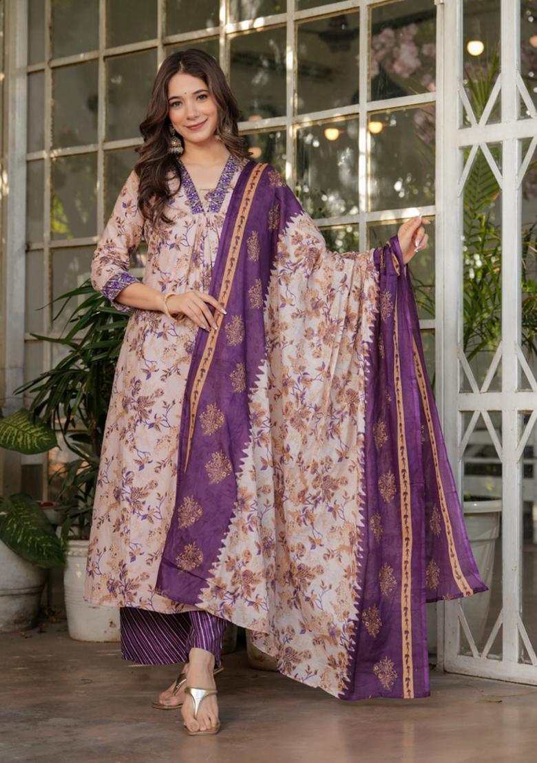 White Chanderi Cotton Embroidered Kurta Set