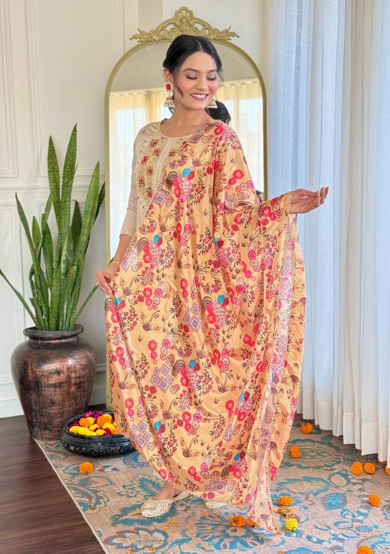 White Rayon Embroidered Kurta Set