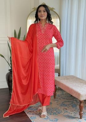 Orange Muslin Embroidered Kurta Set
