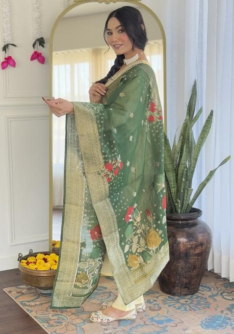 Yellow Chanderi Viscose Embroidered Kurta Set