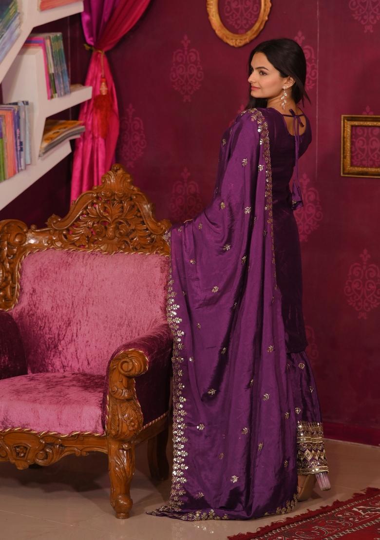 Wine Chinon Embroidered Kurta Set