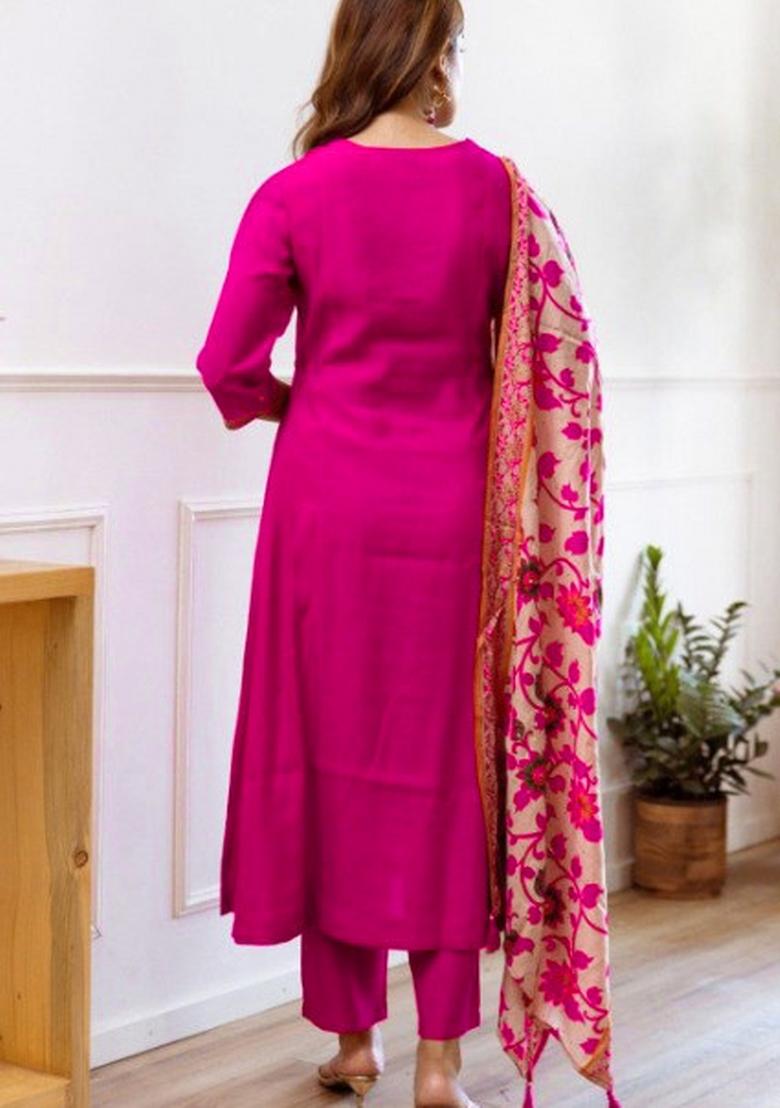 Pink Chanderi Embroidered Kurta Set