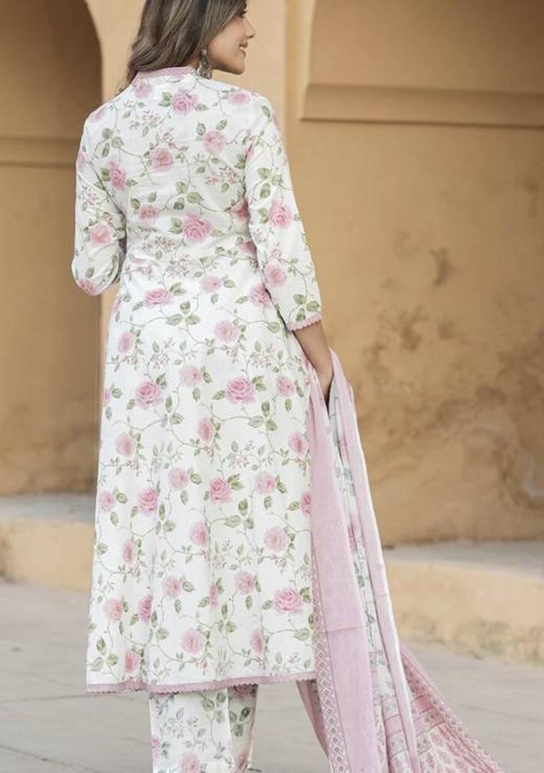 Pink Chanderi Cotton Embroidered Kurta Set