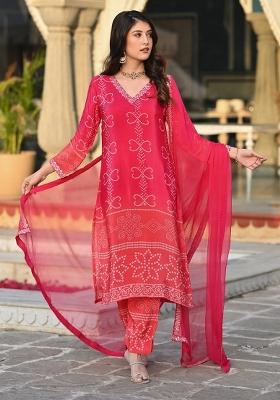 Peach Chinon Embroidered Kurta Set