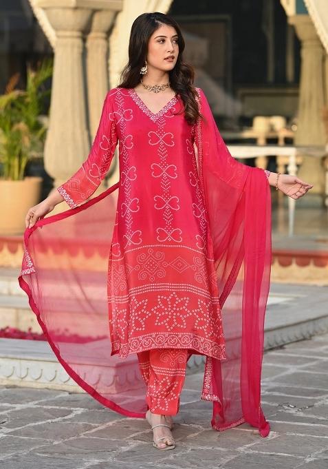 Peach Chinon Embroidered Kurta Set