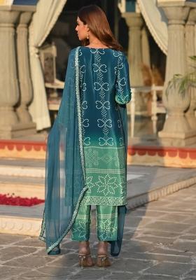 Green Chinon Embroidered Kurta Set