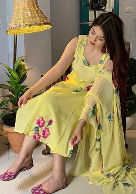 Yellow Georgette Embroidered Kurta Set