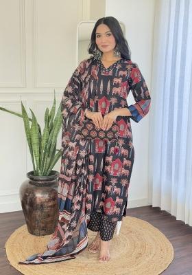 Black Chanderi Cotton Embroidered Kurta Set