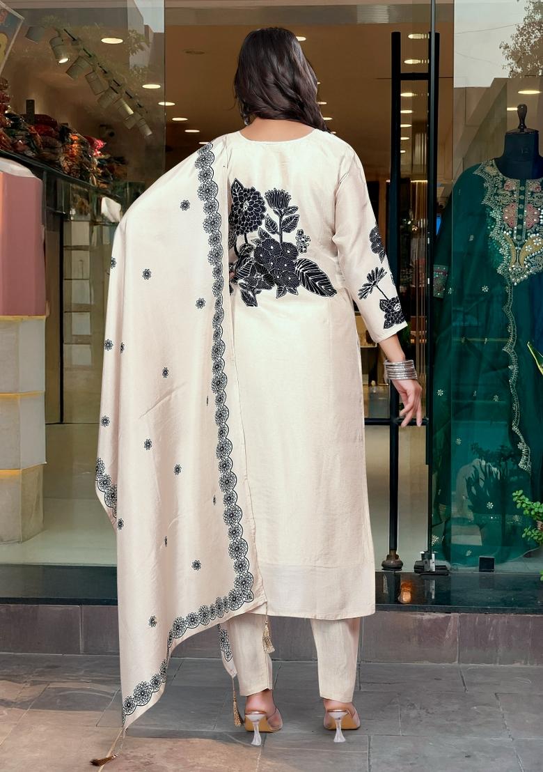 White Chinon Printed Kurta Set