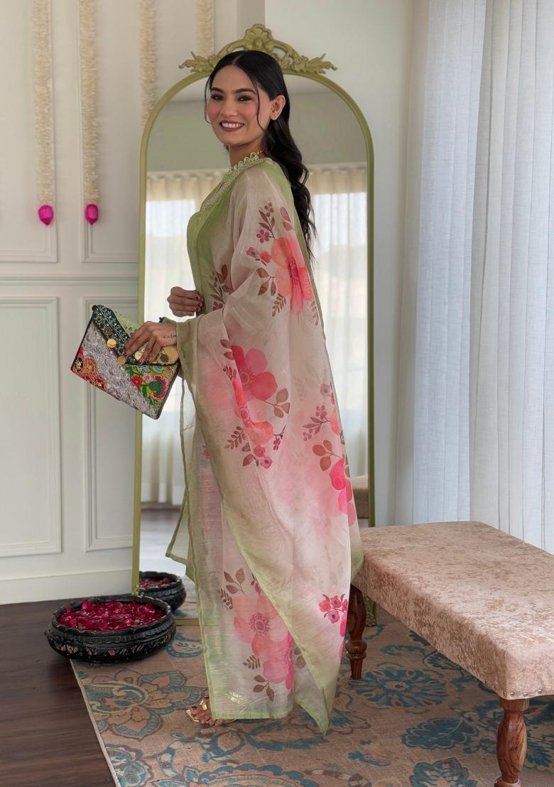 Green Rayon Embroidered Kurta Set