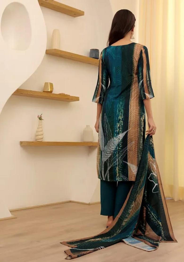 Green Chanderi Cotton Embroidered Kurta Set