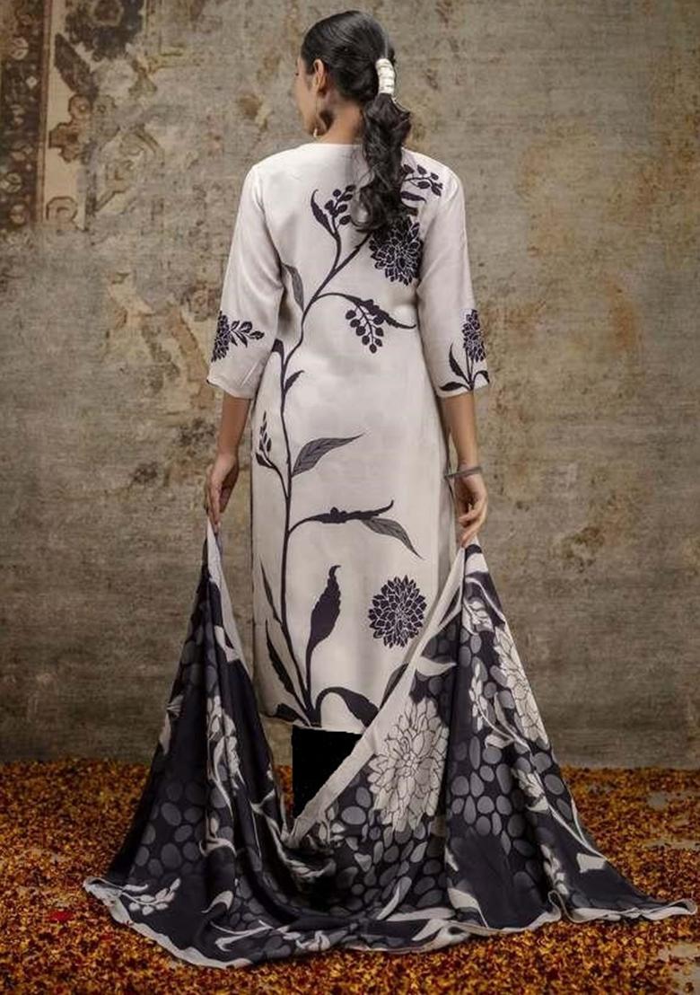 White Viscose Embroidered Kurta Set