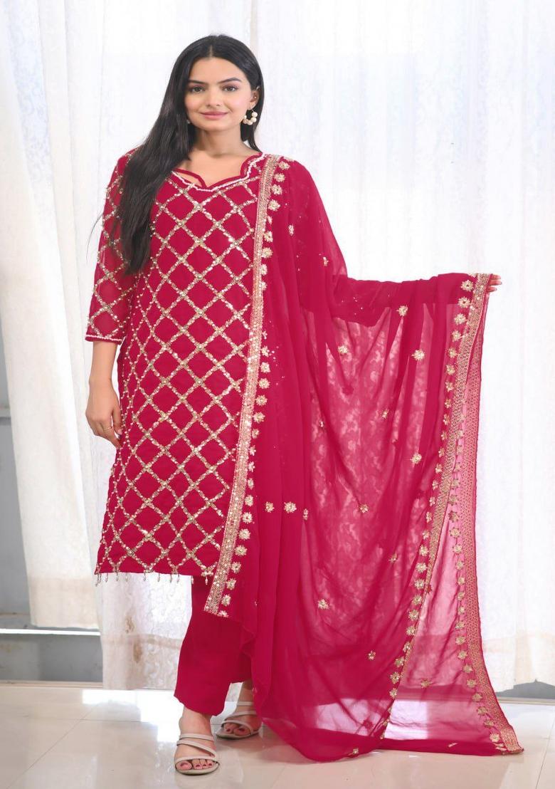 Pink Georgette Embroidered Kurta Set