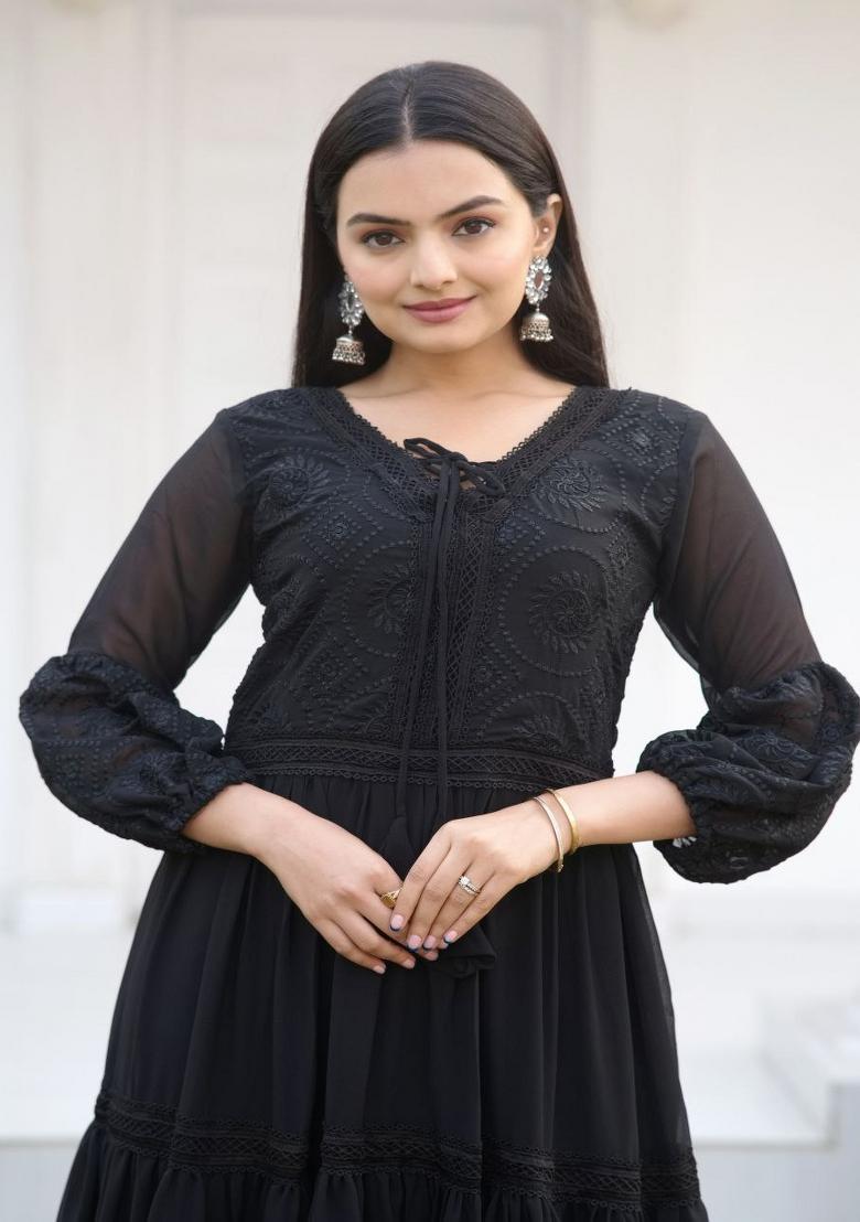 Black Georgette Chikankari Kurta Set