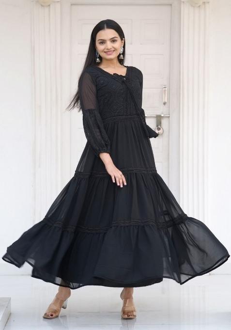 Black Georgette Chikankari Kurta Set