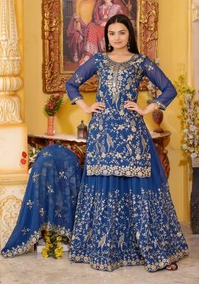 Blue Georgette Embroidered Kurta Set