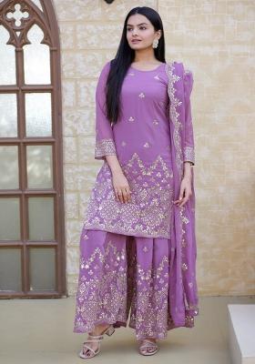Pink Georgette Embroidered Kurta Set