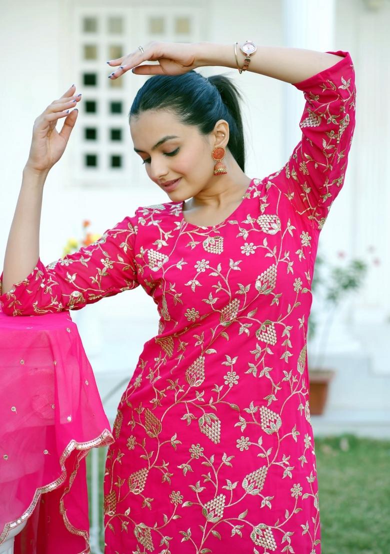 Pink Georgette Embroidered Kurta Set