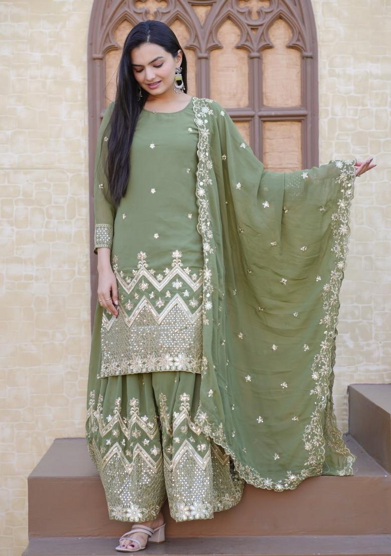 Green Georgette Embroidered Kurta Set