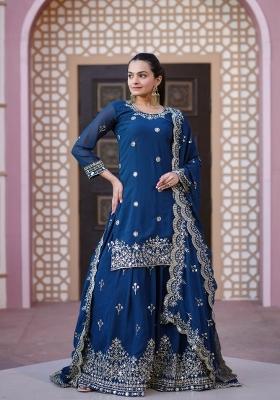 Blue Georgette Embroidered Kurta Set