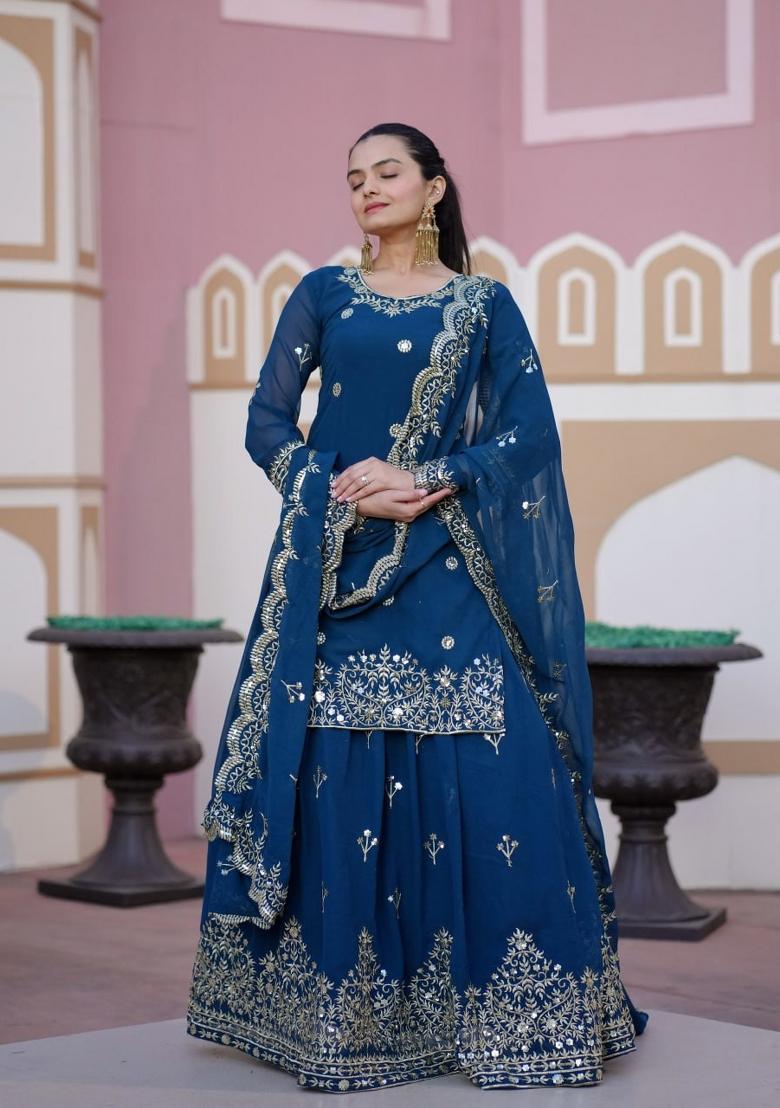Blue Georgette Embroidered Kurta Set