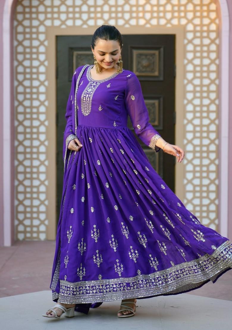 Purple Georgette Embroidered Kurta Set