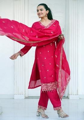 Pink Vichitra Silk Embroidered Kurta Set