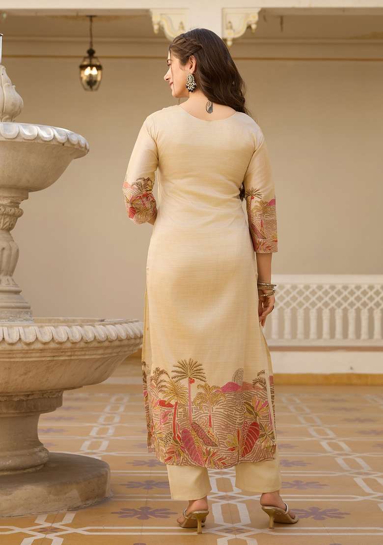 White Embroidered Viscose Straight Kurta Set - Indya